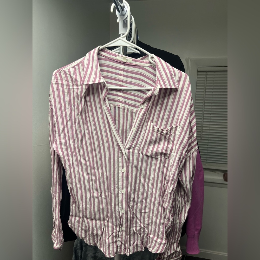 Maurices Pink and White Striped Blouse